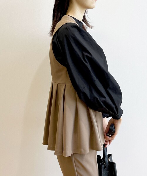 OPAQUE.CLIP（オペークドットクリップ）の「◆セットアップ対応 ペプラムジレ【洗濯機洗い可／イージーケア】（ベスト・レディース・ブラウン系その他/ブラック・38/40）」の18枚目の写真