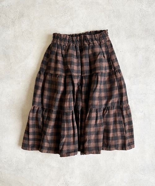 A BOND（アボンド）の「バッファローチェックティアードスカート（kids/S～LL）（スカート・キッズ・ピンク/グレー/ブラウン・LL/S/M/L）」の3枚目の写真