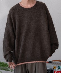 モヘアライクレトロ配色シャギーニット