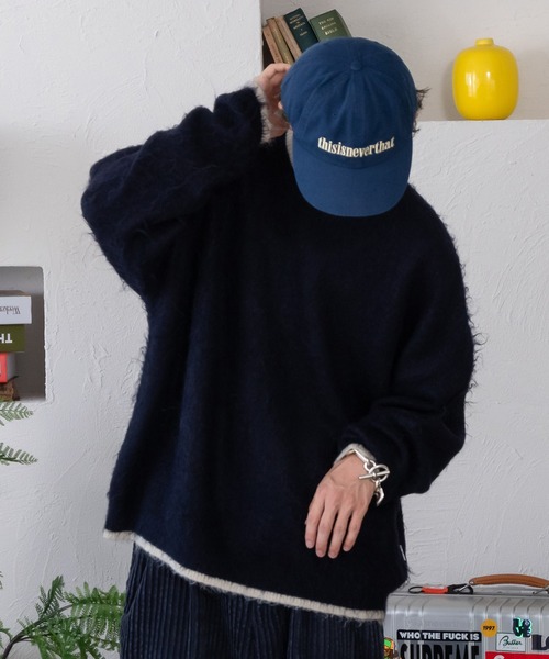 Perushu(ペルーシュ)の「モヘアライクレトロ配色シャギーニット(ニット/セーター・メンズ・ダークブラウン/チャコールグレー/ネイビー・MEDIUM/LARGE)」の8枚目の写真