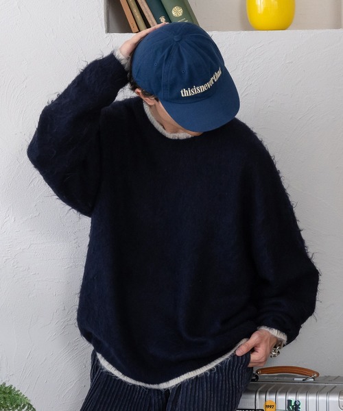 Perushu(ペルーシュ)の「モヘアライクレトロ配色シャギーニット(ニット/セーター・メンズ・ダークブラウン/チャコールグレー/ネイビー・MEDIUM/LARGE)」の9枚目の写真