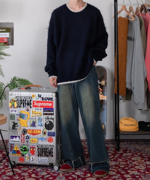 Perushu(ペルーシュ)の「モヘアライクレトロ配色シャギーニット(ニット/セーター・メンズ・ダークブラウン/チャコールグレー/ネイビー・MEDIUM/LARGE)」の17枚目の写真
