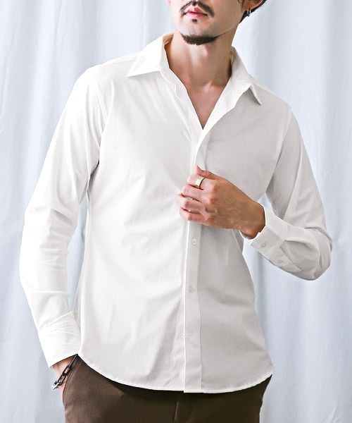 LUXSTYLE(ラグスタイル)の「スーパーストレッチレギュラーカラー長袖シャツ(シャツ/ブラウス・メンズ・ブラック/ホワイト・XL/L/M)」の1枚目の写真