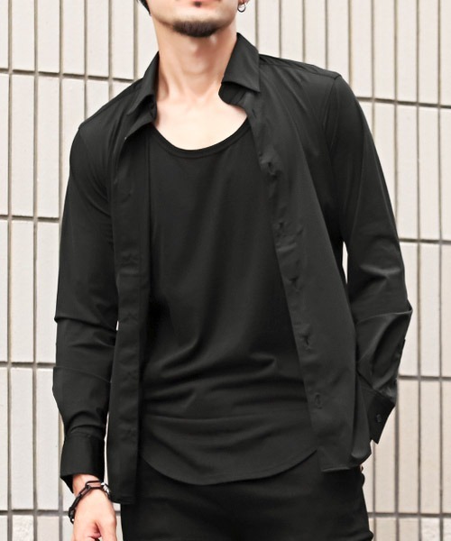 LUXSTYLE(ラグスタイル)の「スーパーストレッチレギュラーカラー長袖シャツ(シャツ/ブラウス・メンズ・ブラック/ホワイト・XL/L/M)」の2枚目の写真