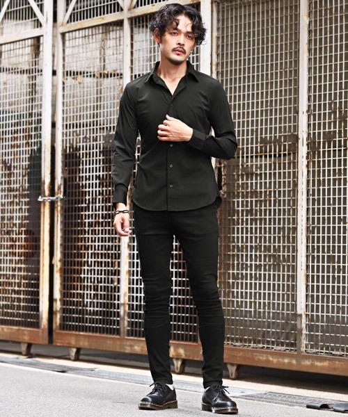 LUXSTYLE(ラグスタイル)の「スーパーストレッチレギュラーカラー長袖シャツ(シャツ/ブラウス・メンズ・ブラック/ホワイト・XL/L/M)」の5枚目の写真