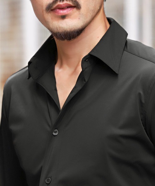 LUXSTYLE(ラグスタイル)の「スーパーストレッチレギュラーカラー長袖シャツ(シャツ/ブラウス・メンズ・ブラック/ホワイト・XL/L/M)」の9枚目の写真