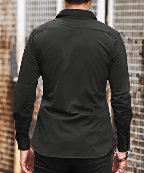 LUXSTYLE(ラグスタイル)の「スーパーストレッチレギュラーカラー長袖シャツ(シャツ/ブラウス・メンズ・ブラック/ホワイト・XL/L/M)」の3枚目の写真