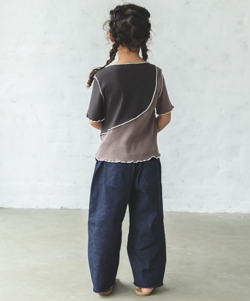 pairmanon（ペアマノン）の「【プレミアムリブコットン100%】【ママとおそろい】配色メロー切り替えリブTシャツ（Tシャツ/カットソー・キッズ・ブラック系その他/ピンク/ホワイト系その他/ライトイエロー/グリーン系その他・150/130/90/110/100/140/120）」の15枚目の写真