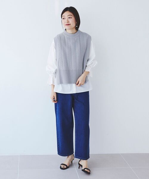 le.coeur blanc（ルクールブラン）の「柄編みニットベスト（ベスト・レディース・ライトグレー/オフホワイト・38）」の13枚目の写真