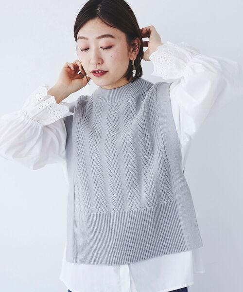 le.coeur blanc（ルクールブラン）の「柄編みニットベスト（ベスト・レディース・ライトグレー/オフホワイト・38）」の16枚目の写真
