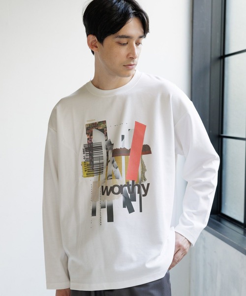 LAKOLE（ラコレ）の「コラージュグラフィック長袖Ｔ / 991912（Tシャツ/カットソー・メンズ・ブルー/ホワイト/チャコールグレー/ピンク・MEDIUM/X-LARGE/LARGE）」の2枚目の写真