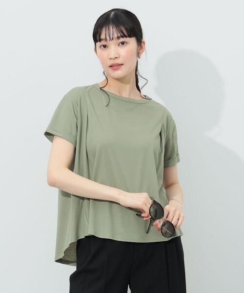 BEAMS HEART(ビームスハート)の「BEAMS HEART / 後ボタン フレア プルオーバー(Tシャツ/カットソー・レディース・オリーブ/ネイビー/オフホワイト・FREE)」の3枚目の写真