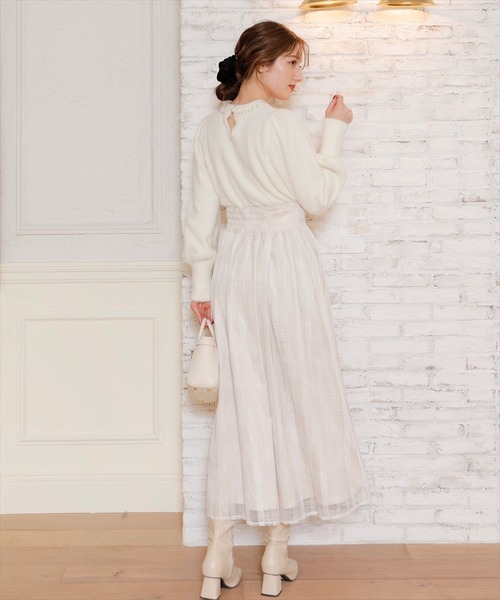 SWINGLE（スウィングル）の「シアーレースチェックフレアスカート（スカート・レディース・ブルー/ホワイト系その他6/カーキ・MEDIUM）」の7枚目の写真