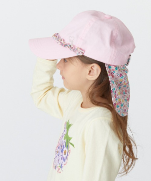 HAKKA KIDS（ハッカキッズ）の「花柄フリル日よけ付きキャップ（キャップ・キッズ・ピンク/ネイビー・M/L）」の4枚目の写真