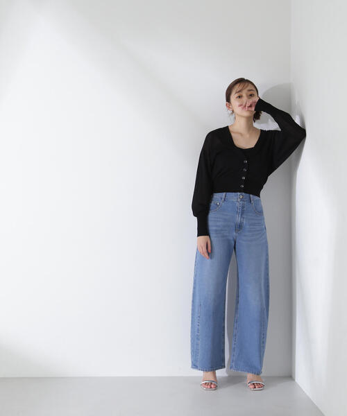 NATURAL BEAUTY BASIC（ナチュラルビューティーベーシック）の「◇シアーカーデ＆ハートネックニットタンク（カーディガン/ボレロ・レディース・オフホワイト/グレー/ブラック/ピンク・FREE）」の6枚目の写真
