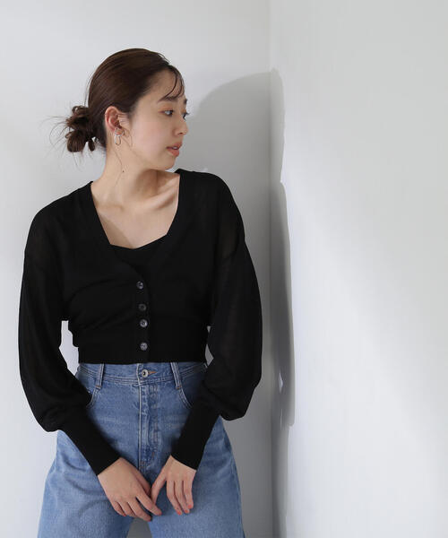 NATURAL BEAUTY BASIC（ナチュラルビューティーベーシック）の「◇シアーカーデ＆ハートネックニットタンク（カーディガン/ボレロ・レディース・オフホワイト/グレー/ブラック/ピンク・FREE）」の7枚目の写真