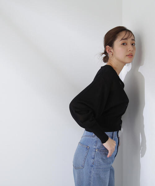 NATURAL BEAUTY BASIC（ナチュラルビューティーベーシック）の「◇シアーカーデ＆ハートネックニットタンク（カーディガン/ボレロ・レディース・オフホワイト/グレー/ブラック/ピンク・FREE）」の9枚目の写真