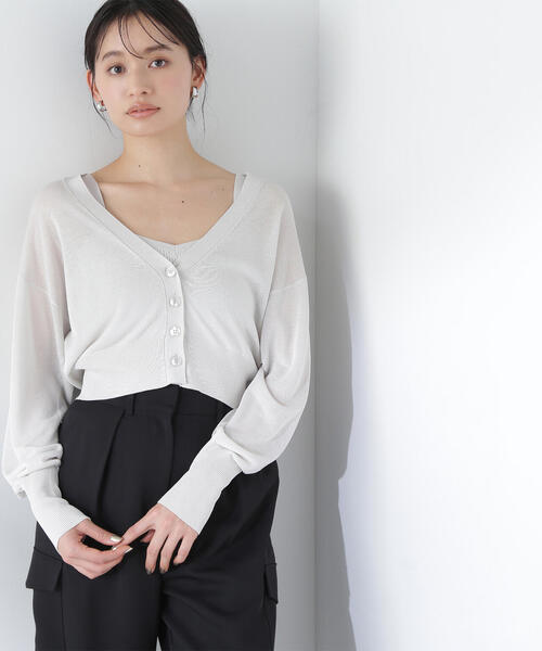 NATURAL BEAUTY BASIC（ナチュラルビューティーベーシック）の「◇シアーカーデ＆ハートネックニットタンク（カーディガン/ボレロ・レディース・オフホワイト/グレー/ブラック/ピンク・FREE）」の20枚目の写真