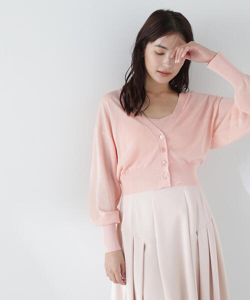 NATURAL BEAUTY BASIC（ナチュラルビューティーベーシック）の「◇シアーカーデ＆ハートネックニットタンク（カーディガン/ボレロ・レディース・オフホワイト/グレー/ブラック/ピンク・FREE）」の4枚目の写真