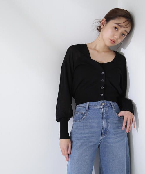 NATURAL BEAUTY BASIC（ナチュラルビューティーベーシック）の「◇シアーカーデ＆ハートネックニットタンク（カーディガン/ボレロ・レディース・オフホワイト/グレー/ブラック/ピンク・FREE）」の2枚目の写真