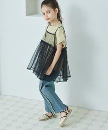 2枚セット チュールキャミソール付き リブTシャツ