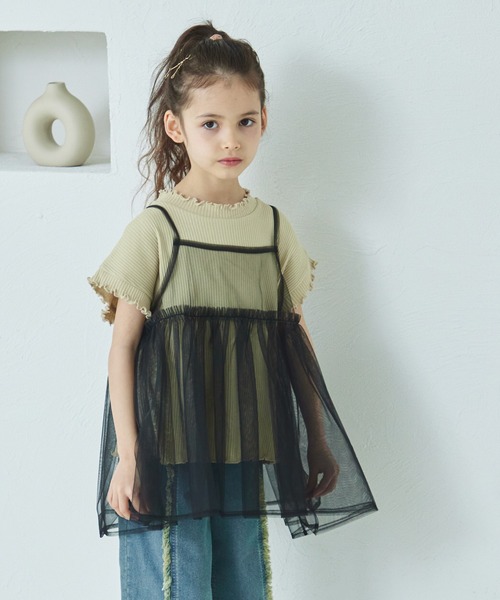 pairmanon(ペアマノン)の「2枚セット チュールキャミソール付き リブTシャツ(シャツ/ブラウス・キッズ・ライトベージュ/イエロー系その他/ブルー系その他/ホワイト系その他/ピンク・100/110/130/120/150/140/90)」の10枚目の写真