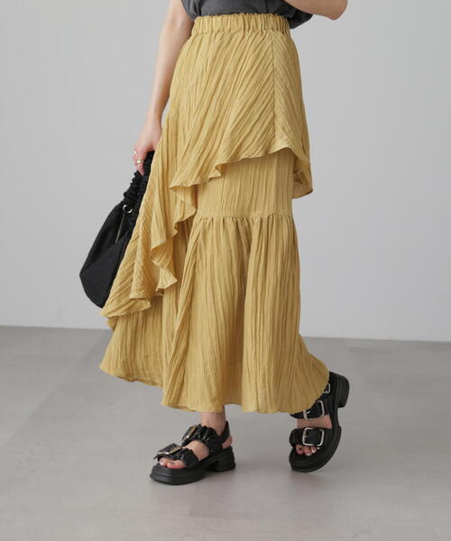 FREE'S MART（フリーズマート）の「ワッシャーランダムティアードスカート（スカート・レディース・ホワイト/ライトグリーン/ブラック/イエロー・SMALL/MEDIUM）」の4枚目の写真