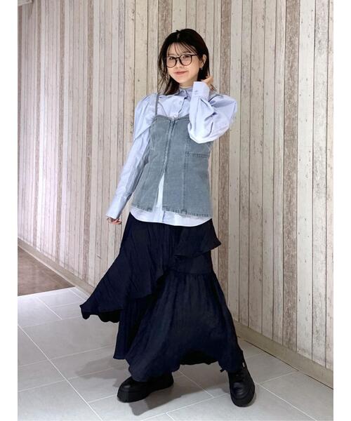 FREE'S MART（フリーズマート）の「ワッシャーランダムティアードスカート（スカート・レディース・ホワイト/ライトグリーン/ブラック/イエロー・SMALL/MEDIUM）」の8枚目の写真