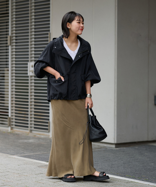 FRAMeWORK リネンPLタッサーフードショートブルゾン　キャメル FRAMeWORK（フレームワーク）の「リネンPLタッサーフードショート