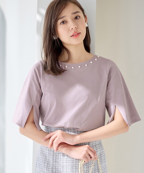 alotta（アロッタ）の「さらひやりコットンパール調デザインＴシャツ（Tシャツ/カットソー・レディース・ホワイト/ライトベージュ/ラベンダー/ブラック/ブルー・3L/LL/L/M）」の16枚目の写真