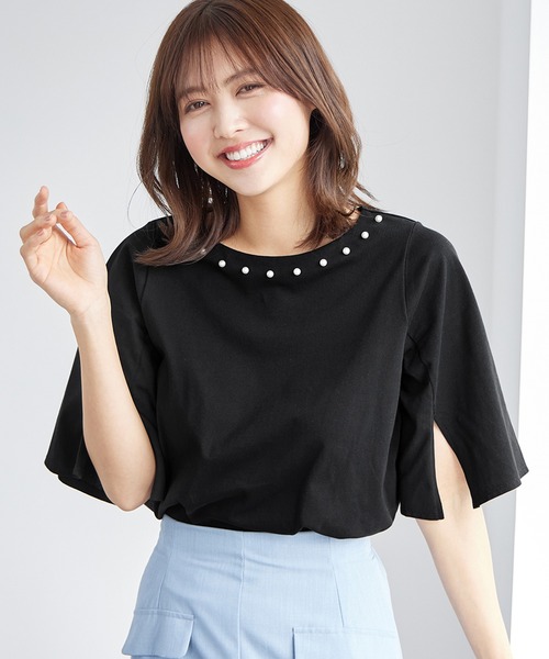 alotta（アロッタ）の「さらひやりコットンパール調デザインＴシャツ（Tシャツ/カットソー・レディース・ホワイト/ライトベージュ/ラベンダー/ブラック/ブルー・3L/LL/L/M）」の17枚目の写真