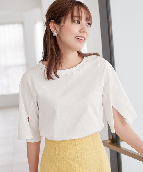 alotta（アロッタ）の「さらひやりコットンパール調デザインＴシャツ（Tシャツ/カットソー・レディース・ホワイト/ライトベージュ/ラベンダー/ブラック/ブルー・3L/LL/L/M）」の19枚目の写真