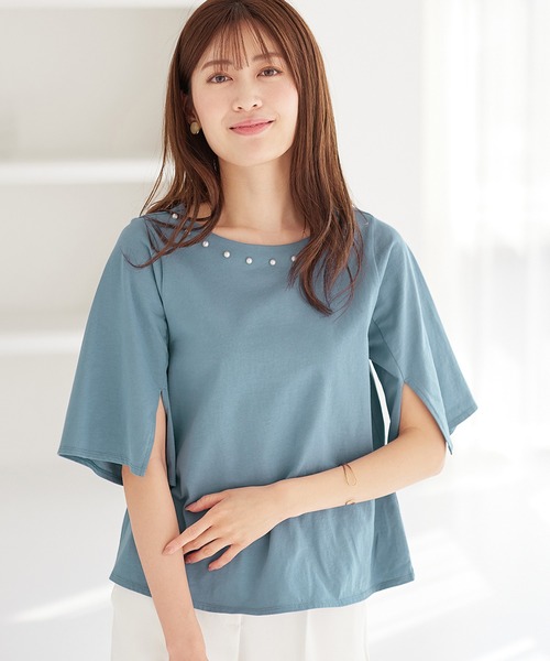 alotta（アロッタ）の「さらひやりコットンパール調デザインＴシャツ（Tシャツ/カットソー・レディース・ホワイト/ライトベージュ/ラベンダー/ブラック/ブルー・3L/LL/L/M）」の20枚目の写真
