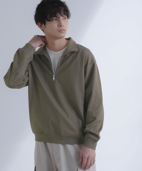 NANO universe（ナノユニバース）の「TCポンチハーフジッププルオーバー（スウェット・メンズ・モカ/グリーン・L/M）」の2枚目の写真