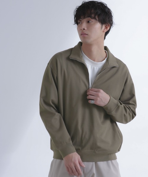 NANO universe（ナノユニバース）の「TCポンチハーフジッププルオーバー（スウェット・メンズ・モカ/グリーン・L/M）」の4枚目の写真