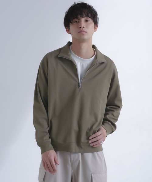 NANO universe（ナノユニバース）の「TCポンチハーフジッププルオーバー（スウェット・メンズ・モカ/グリーン・L/M）」の3枚目の写真