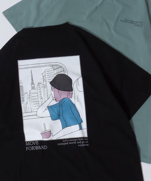 SITRY（シトリー）の「SITRY Girl Illustration Back Print T-shirt/別注 オーバーサイズ ガール イラスト バックプリント ワンポイント刺繍 半袖Ｔシャツ レディース メンズ（Tシャツ/カットソー・レディース・ホワイト/グリーン/ホワイト系その他/グリーン系その他/ブルー系その他/グリーン系その他2/ブルー/ブラック系その他/ホワイト系その他2/ブラック/ブラック系その他2/ブルー系その他2・M/L/XL）」の5枚目の写真