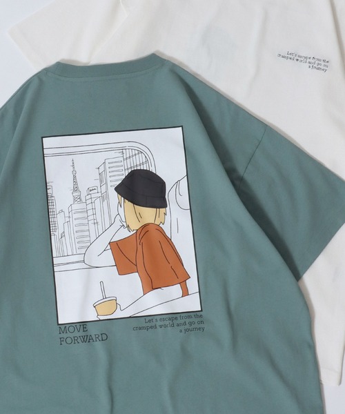 SITRY（シトリー）の「SITRY Girl Illustration Back Print T-shirt/別注 オーバーサイズ ガール イラスト バックプリント ワンポイント刺繍 半袖Ｔシャツ レディース メンズ（Tシャツ/カットソー・レディース・ホワイト/グリーン/ホワイト系その他/グリーン系その他/ブルー系その他/グリーン系その他2/ブルー/ブラック系その他/ホワイト系その他2/ブラック/ブラック系その他2/ブルー系その他2・M/L/XL）」の8枚目の写真