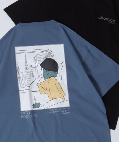 SITRY（シトリー）の「SITRY Girl Illustration Back Print T-shirt/別注 オーバーサイズ ガール イラスト バックプリント ワンポイント刺繍 半袖Ｔシャツ レディース メンズ（Tシャツ/カットソー・レディース・ホワイト/グリーン/ホワイト系その他/グリーン系その他/ブルー系その他/グリーン系その他2/ブルー/ブラック系その他/ホワイト系その他2/ブラック/ブラック系その他2/ブルー系その他2・M/L/XL）」の11枚目の写真