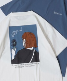 SITRY Girl Illustration Back Print T-shirt/別注 オーバーサイズ ガール イラスト バックプリント ワンポイント刺繍 半袖Tシャツ レディース メンズ