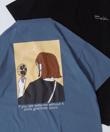 SITRY Girl Illustration Back Print T-shirt/別注 オーバーサイズ ガール イラスト バックプリント ワンポイント刺繍 半袖Tシャツ レディース メンズ