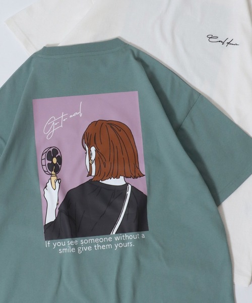 SITRY（シトリー）の「SITRY Girl Illustration Back Print T-shirt/別注 オーバーサイズ ガール イラスト バックプリント ワンポイント刺繍 半袖Ｔシャツ レディース メンズ（Tシャツ/カットソー・レディース・ホワイト/グリーン/ホワイト系その他/グリーン系その他/ブルー系その他/グリーン系その他2/ブルー/ブラック系その他/ホワイト系その他2/ブラック/ブラック系その他2/ブルー系その他2・M/L/XL）」の7枚目の写真