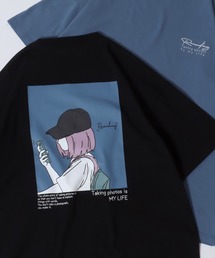 SITRY Girl Illustration Back Print T-shirt/別注 オーバーサイズ ガール イラスト バックプリント ワンポイント刺繍 半袖Tシャツ レディース メンズ