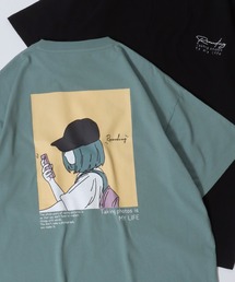 SITRY Girl Illustration Back Print T-shirt/別注 オーバーサイズ ガール イラスト バックプリント ワンポイント刺繍 半袖Tシャツ レディース メンズ