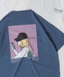 SITRY Girl Illustration Back Print T-shirt/別注 オーバーサイズ ガール イラスト バックプリント ワンポイント刺繍 半袖Ｔシャツ レディース メンズ
