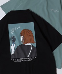 SITRY Girl Illustration Back Print T-shirt/別注 オーバーサイズ ガール イラスト バックプリント ワンポイント刺繍 半袖Tシャツ レディース メンズ