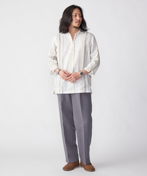 SHIPS（シップス）の「SHIPS: SOLOTEX(R) リネン 7スリーブ カプリシャツ（シャツ/ブラウス・メンズ・カーキ/ホワイト/ベージュ/ダークブルー/ネイビー/サックスブルー・SMALL/X-LARGE/LARGE/MEDIUM）」の13枚目の写真