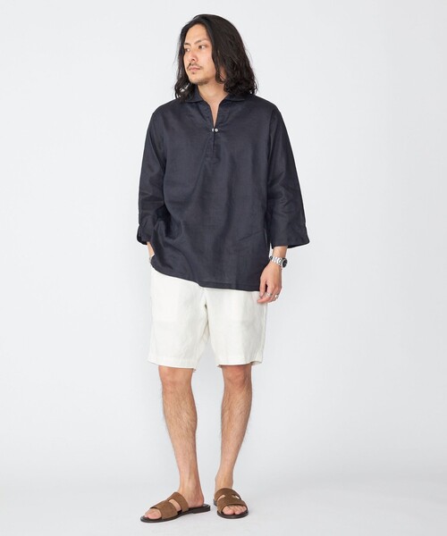 SHIPS（シップス）の「SHIPS: SOLOTEX(R) リネン 7スリーブ カプリシャツ（シャツ/ブラウス・メンズ・カーキ/ホワイト/ベージュ/ダークブルー/ネイビー/サックスブルー・SMALL/X-LARGE/LARGE/MEDIUM）」の16枚目の写真