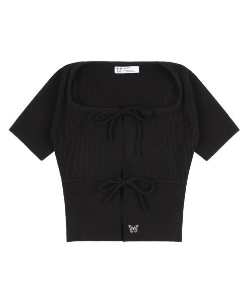 FANCY CLUB(ファンシークラブ)の「【FANCY CLUB】TWO-RIBBON CROP CARDIGAN / 【ファンシークラブ】ツーリボンクロップ長袖カーディガン(カーディガン/ボレロ・レディース・ライトブルー/ブラック・ONE SIZE)」の8枚目の写真