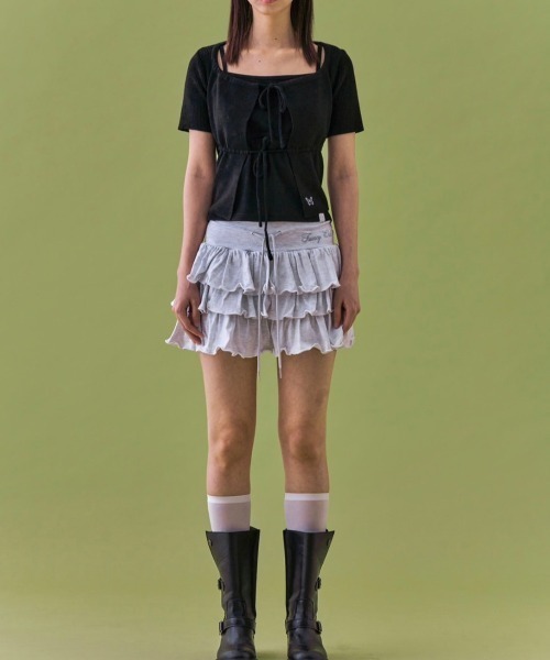 FANCY CLUB(ファンシークラブ)の「【FANCY CLUB】TWO-RIBBON CROP CARDIGAN / 【ファンシークラブ】ツーリボンクロップ長袖カーディガン(カーディガン/ボレロ・レディース・ライトブルー/ブラック・ONE SIZE)」の6枚目の写真